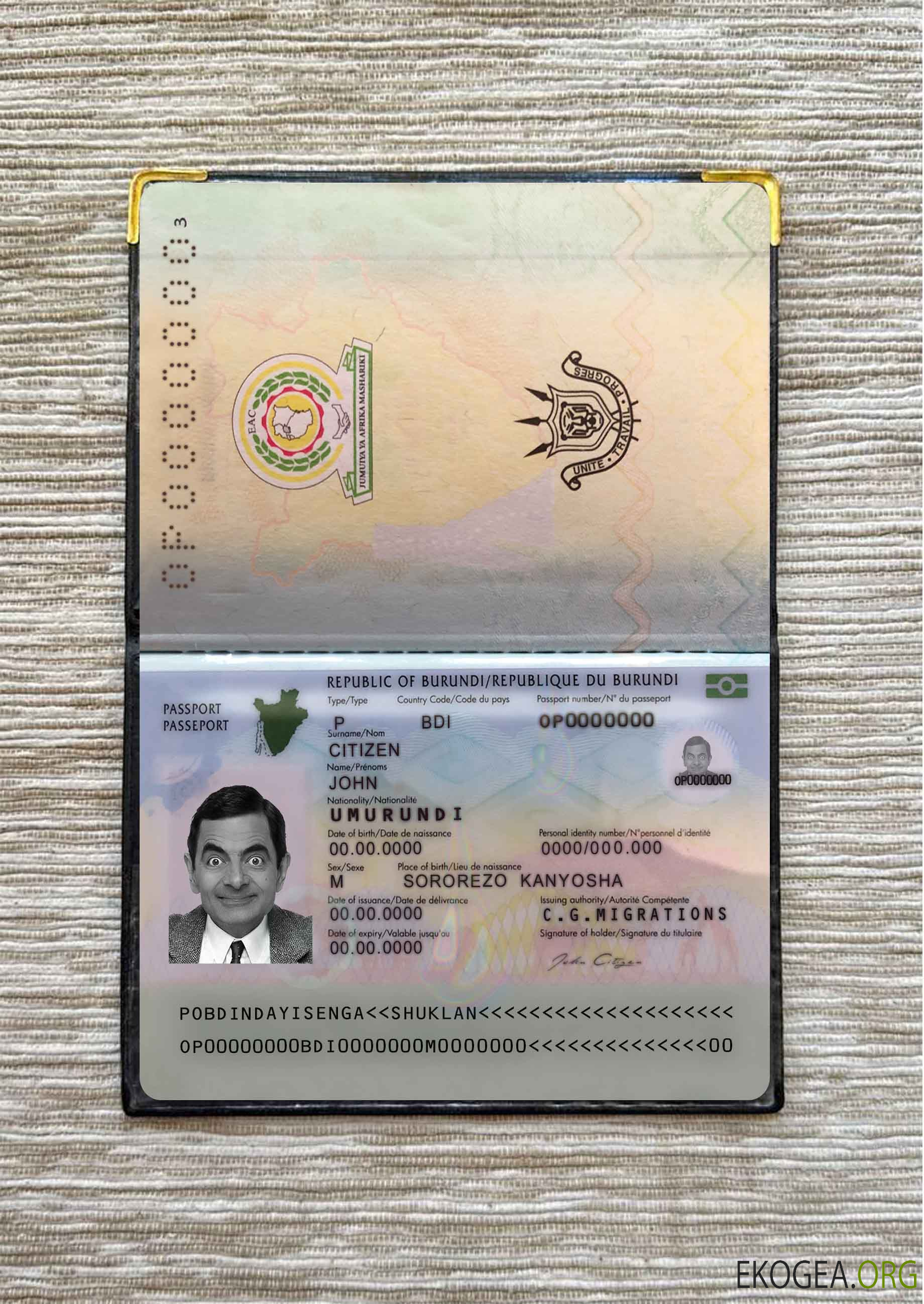 Aperçu photo du passeport burundais (2019 présent)